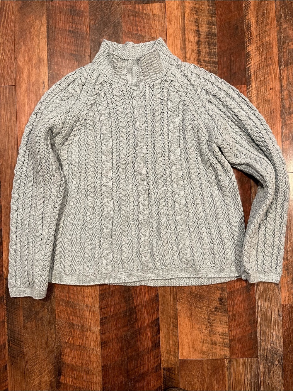 Lands' End Light Gray Cable Turtleneck Sweater